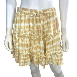 Akaiv Women’s Large Yellow Ruched Tiered Mini Skirt Drawstring BOHO SOHO